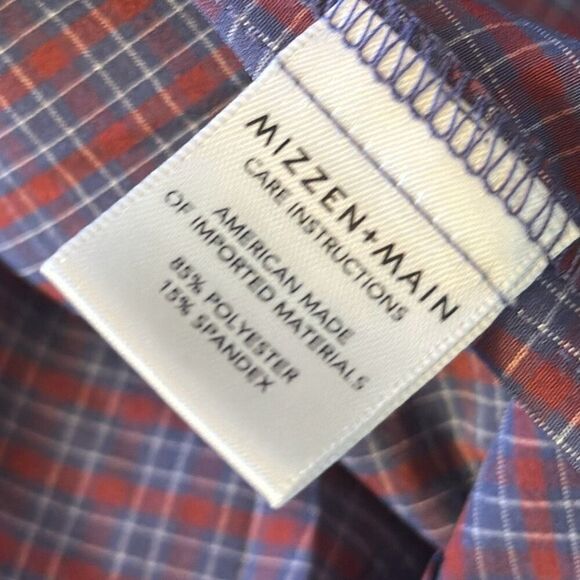 Mizzen + Main Leeward Collection Gingham Dress Shirt size XL Standard Fit Blue - Picture 6 of 8